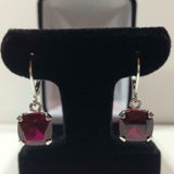 2ct Dangle Earrings Cushion Cut Ruby Solitaire Leverback 14k White Gold Finish