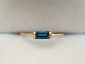 0.4ct Baguette Cut London Blue Topaz Minimalist Ring 14k Yellow Gold Finish