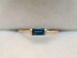 0.4ct Baguette Cut London Blue Topaz Minimalist Ring 14k Yellow Gold Finish