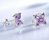 2.2ct Stud Earrings Marquise Cut Purple Amethyst Floral 14k White Gold Finish