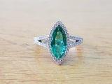 4Ct Marquise Cut Green Emerald Split Shank Engagement Ring 14K White Gold Finish