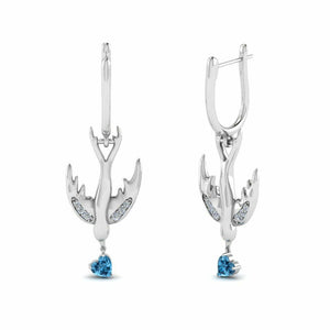 0.5ct Heart Cut Blue Sapphire Fly Bird Stud Earring Women 14k White Gold Finish