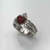 1ct Heart Cut Pink Ruby Engagement Ring Celtic Trinity 14k White Gold Finish