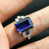 3ct Emerald Cut Blue Sapphire Open Split Band Solitaire Ring 14k White Gold Over