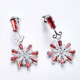 2.2ct Baguette Cut Red Garnet Unique Snowflake Drop Earrings 14k White Gold Over