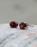 1ct Stud Earrings Oval Cut Red Garnet Solitaire Design 14k White Gold Finish