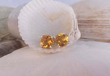 1ct Stud Earrings Cushion Cut Yellow Citrine Solitaire Women 14k White Gold Over