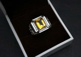 3.5ct Emerald Cut Yellow Citrine Halo Engagement Men Ring 14k White Gold Finish