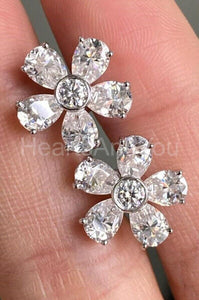 2ct Pear Cut Simulated Diamond Floral Cluster Stud Earrings 14k WhiteGold Plated