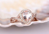 1.4ct Pear Cut Peach Morganite Split Shank Engagement Ring 14k Rose Gold Finish