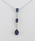 3ct Pear Cut Blue Sapphire Stylish Drop Pendant 14k White Gold Finish NO CHAIN