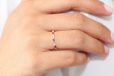 0.9ct Baguette Cut Pink Ruby Half Eternity Wedding Band 14k Yellow Gold Finish