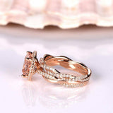 2ct Cushion Cut Peach Morganite Bridal Set Engagement Ring 18k Rose Gold Finish