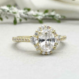 2.2ct Engagement Ring Oval Cut Diamond Accent Halo Trilogy 14k YellowGold Finish