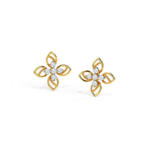 0.6ct Stud Earrings Round Cut Diamond Floral Petite Design 14k YellowGold Finish