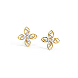 0.6ct Stud Earrings Round Cut Diamond Floral Petite Design 14k YellowGold Finish