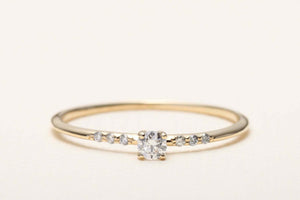 Petite Solitaire with Accents Ring 1ct Round Cut Diamond 14k Yellow Gold Finish