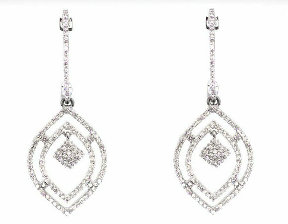 0.2ct Round Diamond Vintage Inspired Pave Leaf Drop Earrings 14k White Gold Over