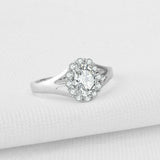 2ct Oval Diamond Engagement Ring Halo Split Band Solitaire 14k White Gold Finish