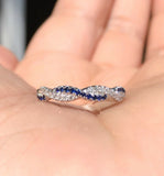 1ct Round Blue Sapphire Twisted Infinity Wedding Band Ring 14k White Gold Finish