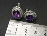 3.7ct Stud Earrings Oval Purple Amethyst Dual Halo Milgrain 14k White Gold Over