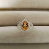 2ct Engagement Ring Pear Cut Yellow Citrine Split Shank Halo 14k White Gold Over