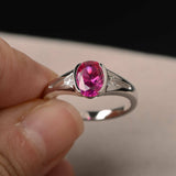 1ct Oval Cut Pink Ruby Trilogy Wedding Engagement Ring 18k White Gold Finish