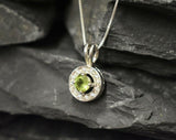 1.5ct Green Peridot Pendant Round Cut Diamond Halo 14k WhiteGold Finish NO CHAIN