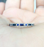 2ct Baguette Round Blue Sapphire Half Eternity Wedding Band 14k White Gold Over