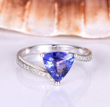 1.2ct Trillion Cut Blue Tanzanite Solitaire Engagement Ring 14k WhiteGold Finish