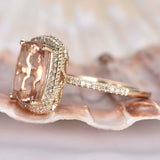 2ct Cushion Cut Peach Morganite Halo Promise Engagement Ring 14k RoseGold Finish