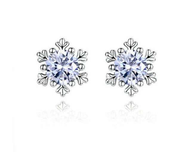 1ct Stud Earrings Round Cut Diamond Snowflake Design 14k White Gold Finish