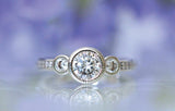 3 Stone Bezel Set Engagement Ring 1.2ct Round Cut Diamond 14k White Gold Finish