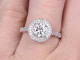 2ct Round Cut Diamond Engagement Ring 14k WhiteGold Finish Halo Art Deco Antique