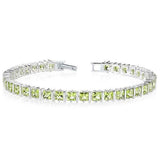 12Ct Princess Cut Green Peridot Exquisite Tennis Bracelet 14K White Gold Finish