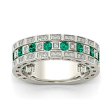 3Ct Round Cut Green Emerald Diamond Cubes Wedding Band Ring 14K White Gold Over