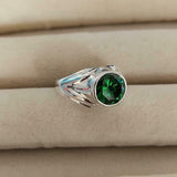 2.2ct Round Cut Green Emerald Bezel Set Solitaire Ring 14k White Gold Finish