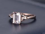 1.5ct Emerald Cut Peach Morganite Solitaire Engagement Ring 14k Rose Gold Finish