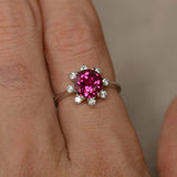 1.5ct Round Cut Pink Ruby Floral Solitaire Engagement Ring 14k White Gold Finish