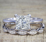 4Ct Princess Cut Diamond Bridal Trio Set Vintage Band Ring 14K White Gold Finish