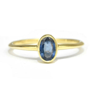 1ct Oval Blue Sapphire Bezel Set Solitaire Engagement Ring 14k YellowGold Finish