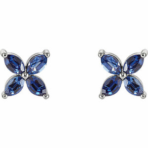 0.5ct Marquise Cut Blue Sapphire Flower Stud Earring Women 14k White Gold Finish