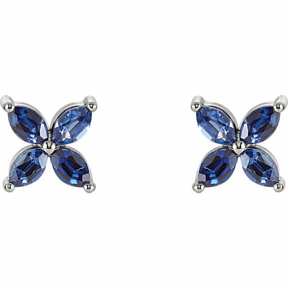 0.5ct Marquise Cut Blue Sapphire Flower Stud Earring Women 14k White Gold Finish