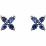 0.5ct Marquise Cut Blue Sapphire Flower Stud Earring Women 14k White Gold Finish