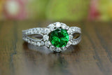 2.5ct Round Cut Green Emerald Diamond Halo Trio Set Ring 14k White Gold Finish