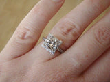 1.5Ct Round Cut Peach Morganite Square Halo Engagement Ring 14K White Gold Over