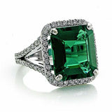 4ct Green Emerald Engagement Ring Diamond Halo Split Shank 14k White Gold Finish