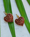 2ct Round Cut Red Garnet Heart Shape Cluster Drop Earrings 14k YellowGold Finish