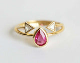 1ct Pear Cut Pink Ruby Engagement Ring 14k Yellow Gold Over Stylish Horn Trilogy