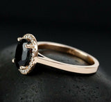 Halo Solitaire Engagement Ring 2ct Oval Cut Black Diamond 14k Rose Gold Finish